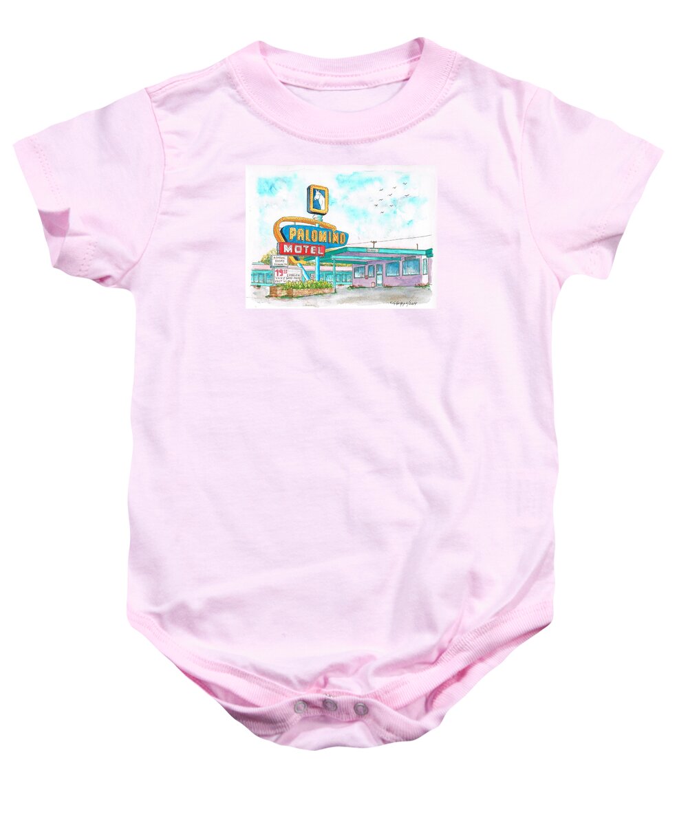 Palomino Motel Baby Onesie featuring the painting Palomino Motel in Route 66, Tucumcari, New Mexico by Carlos G Groppa