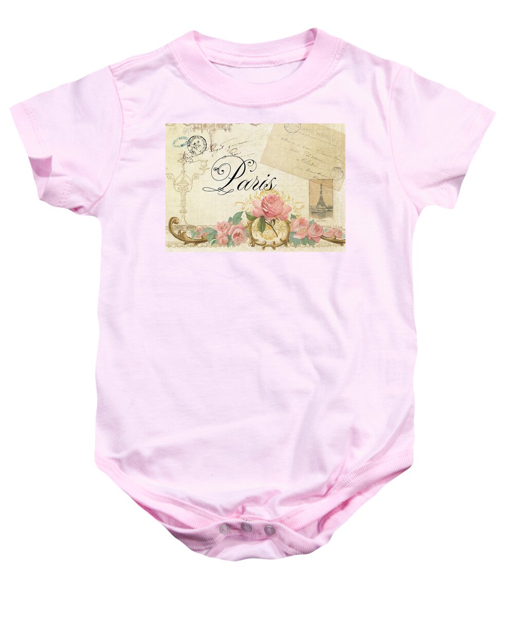 Timeless Baby Onesie featuring the painting Parchment Paris - Timeless Romance by Audrey Jeanne Roberts