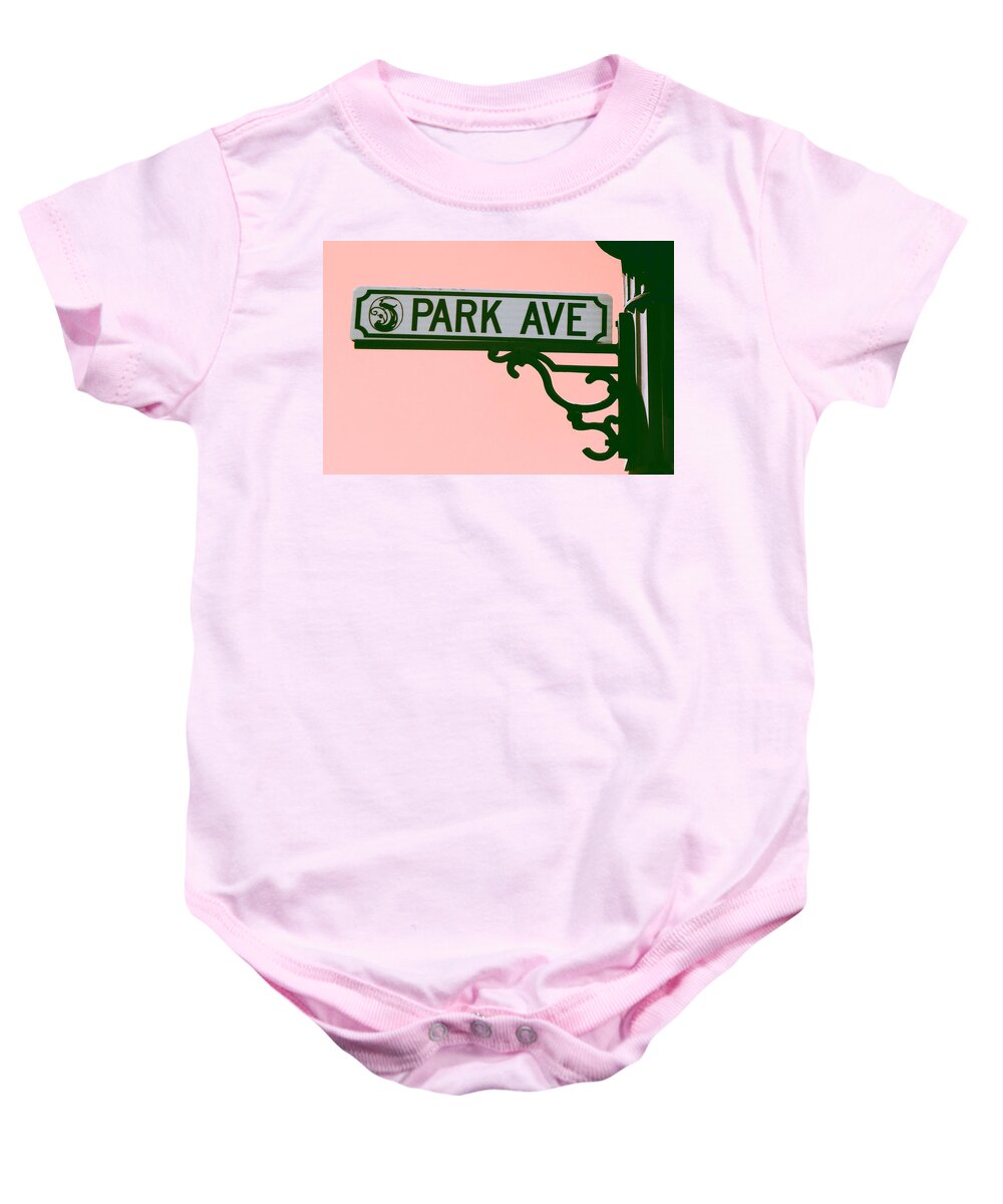 Park Avenue Baby Onesie featuring the digital art Park Avenue Sign on Pink by Valerie Reeves