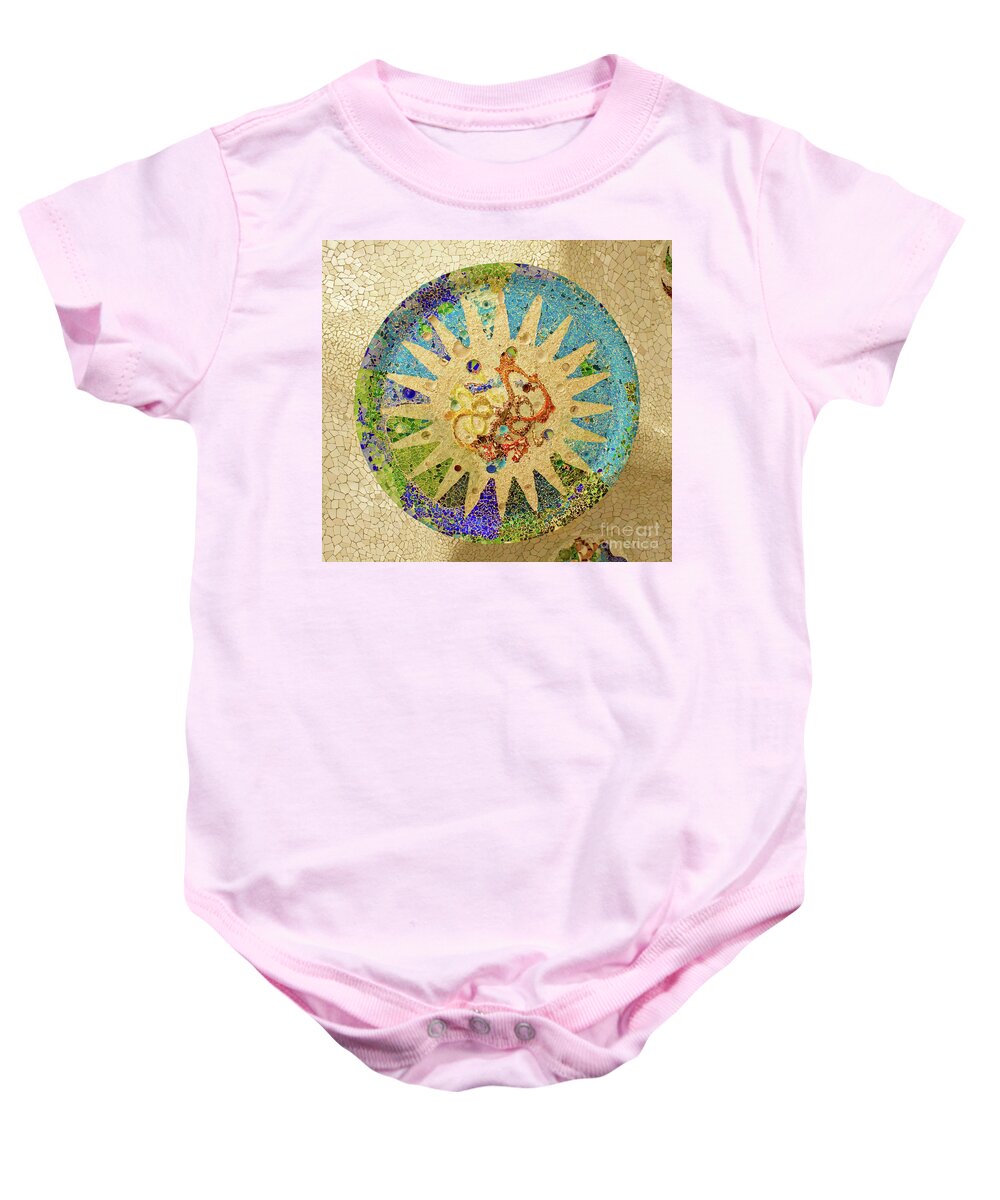 Unesco Baby Onesie featuring the photograph Park Guell Mosaic by Anastasy Yarmolovich