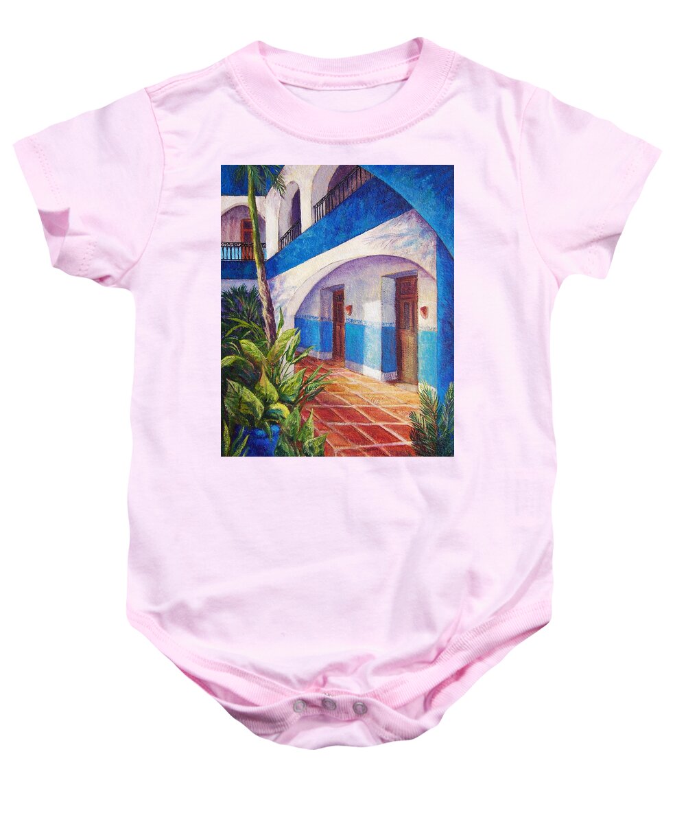 Interior View Baby Onesie featuring the painting Patio in Merida by Candy Mayer