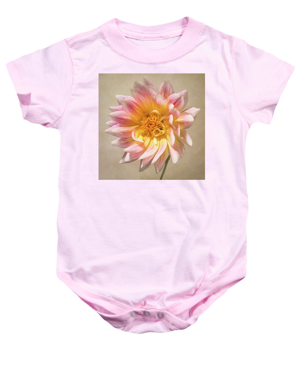 Flower Baby Onesie featuring the photograph Peachy Pink Dahlia Close-up by Patti Deters