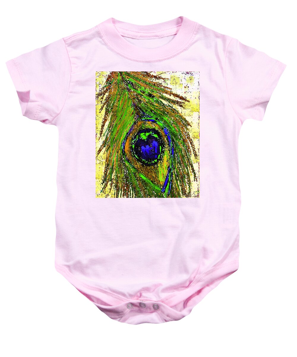 Peacock Feather Baby Onesie featuring the digital art Peacock feather by Uma Krishnamoorthy