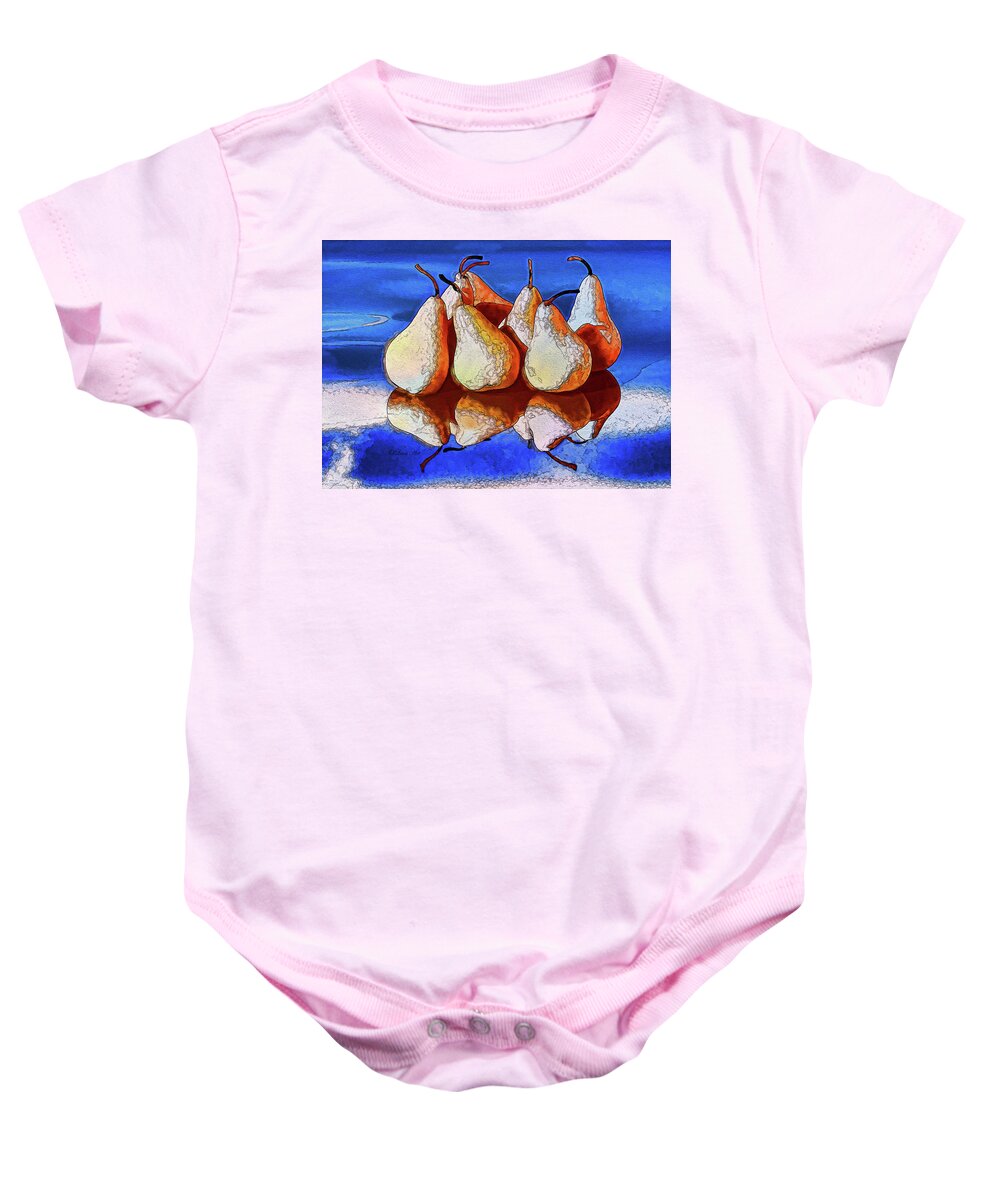 Pears Baby Onesie featuring the digital art 7 Golden Pears by OLena Art by Lena Owens - Vibrant DESIGN