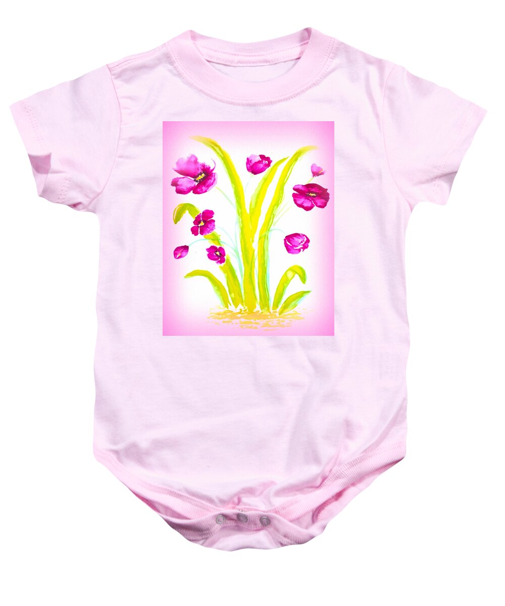 Art Baby Onesie featuring the painting Pink Flowers by Delynn Addams
