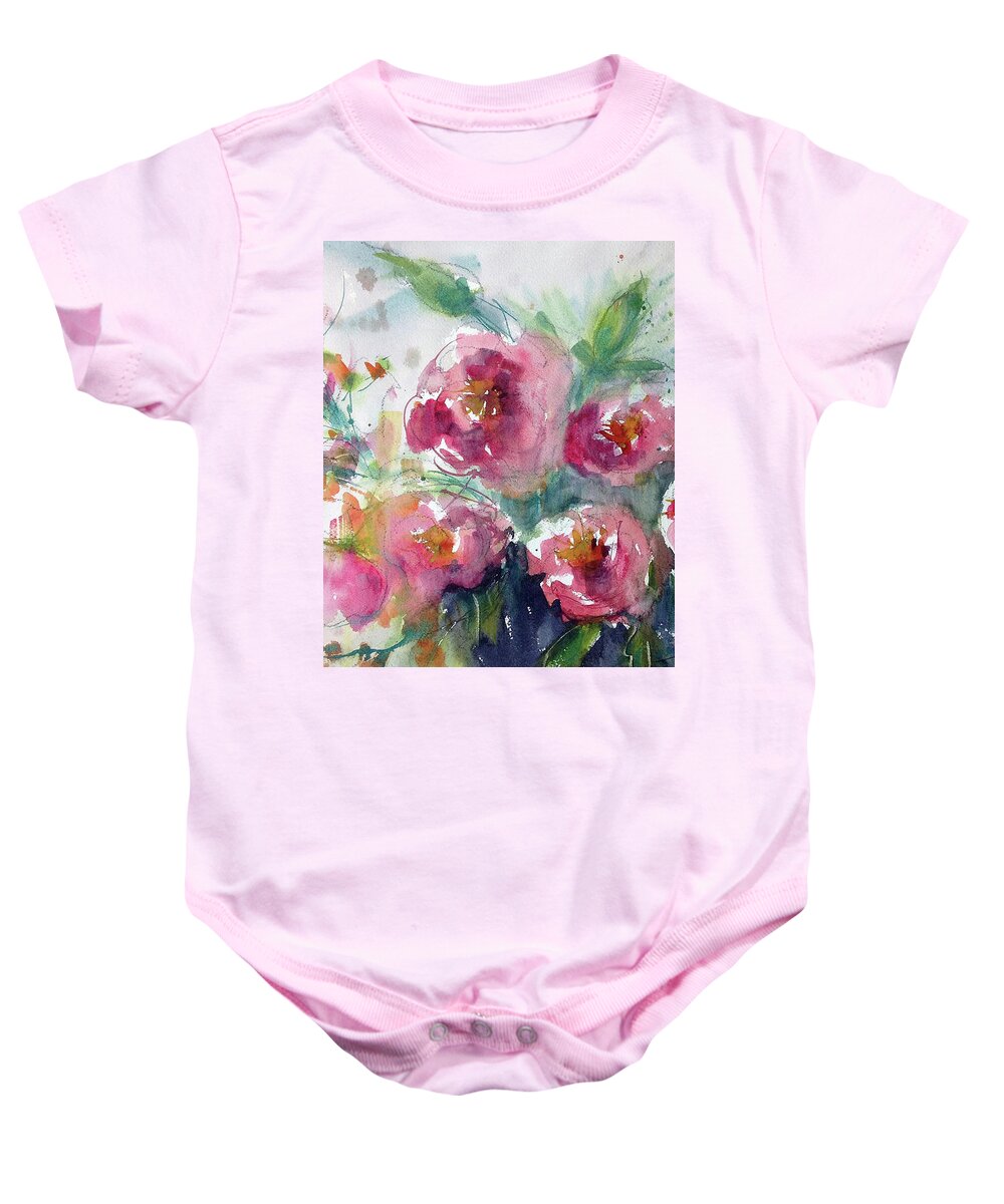 Watercolor Baby Onesie featuring the painting Pink Pops by Judith Levins