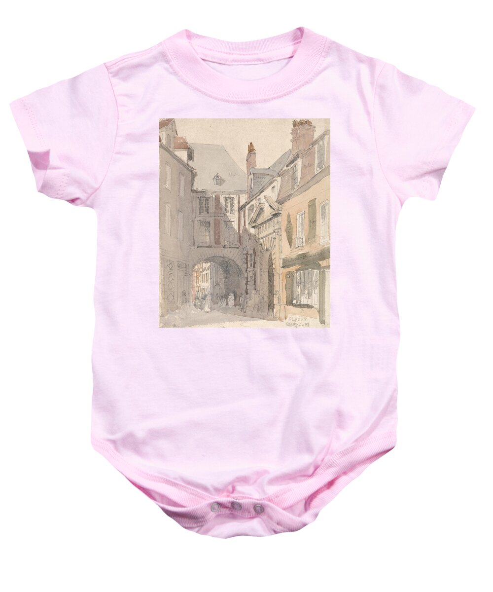 19th Century Art Baby Onesie featuring the painting Place St. Barthelemy, Rouen by David Cox
