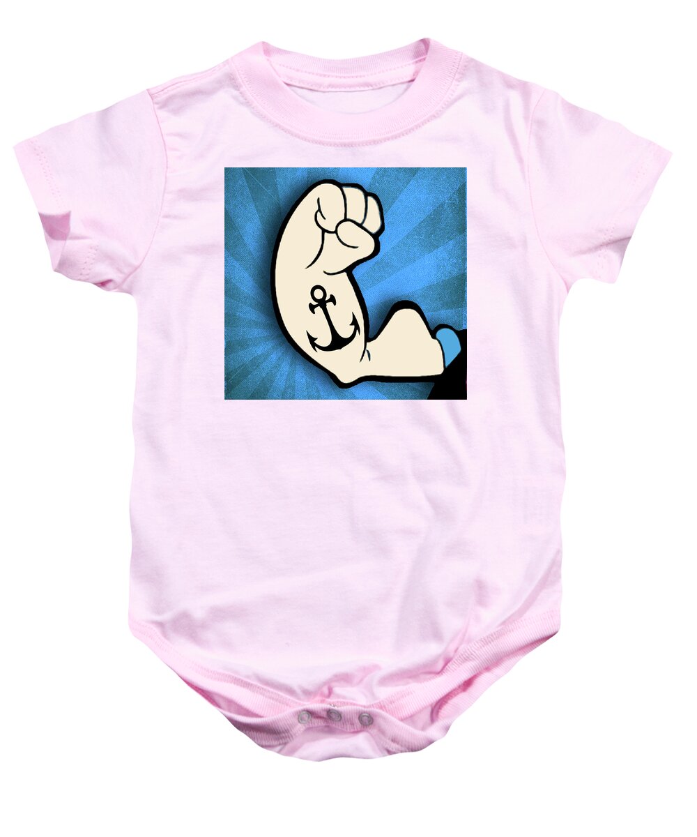 Popeye The Sailor Man Baby Onesie featuring the painting Popeye Muscle by Tony Rubino