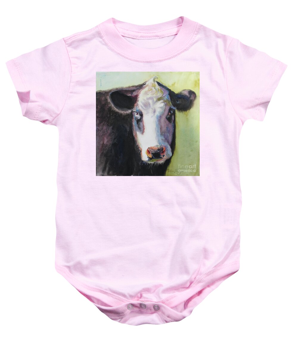 Cow Portrait Baby Onesie featuring the painting Portrait of a Cow by Terri Meyer