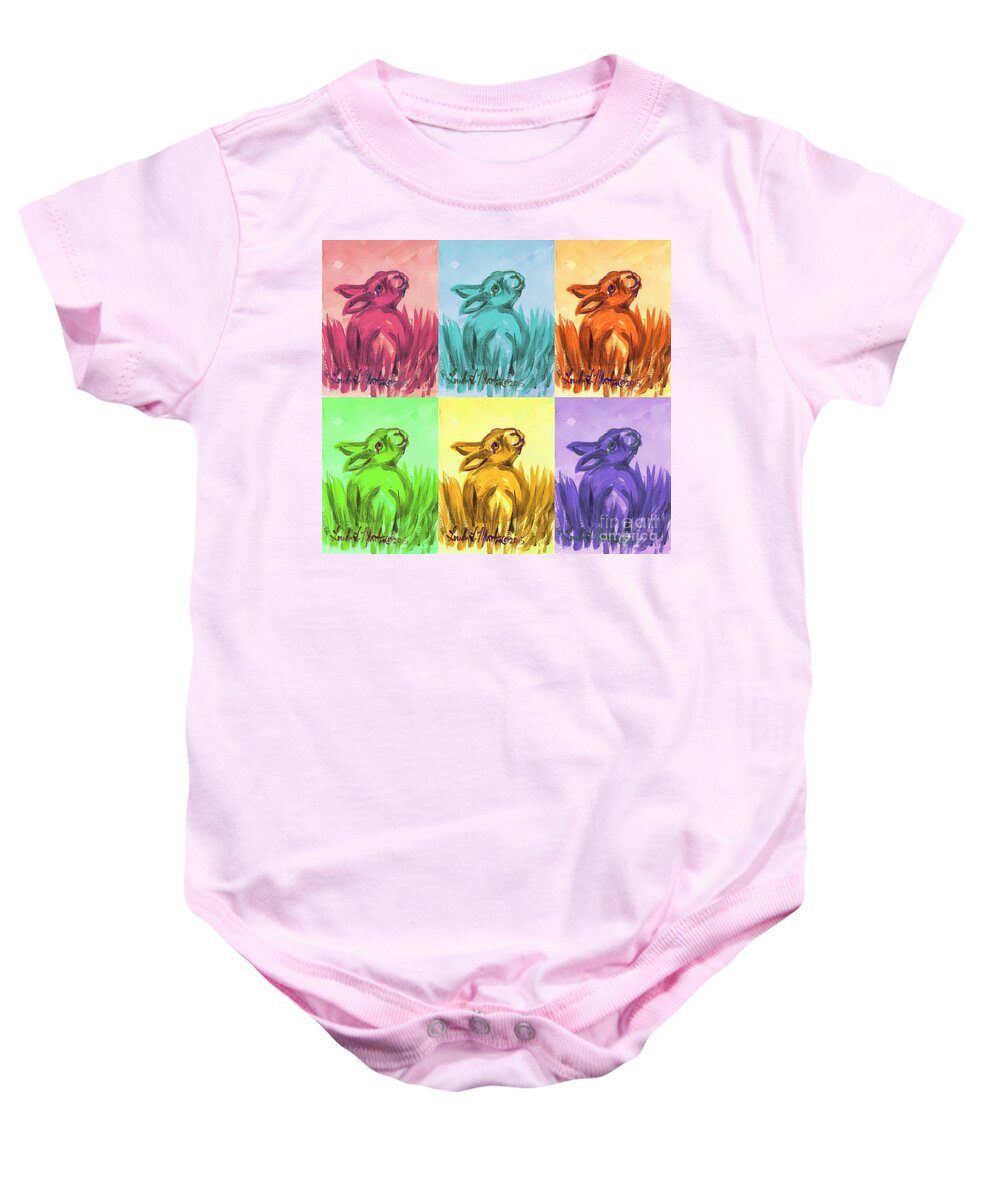 Rabbit Baby Onesie featuring the painting Primary Bunnies by Linda L Martin