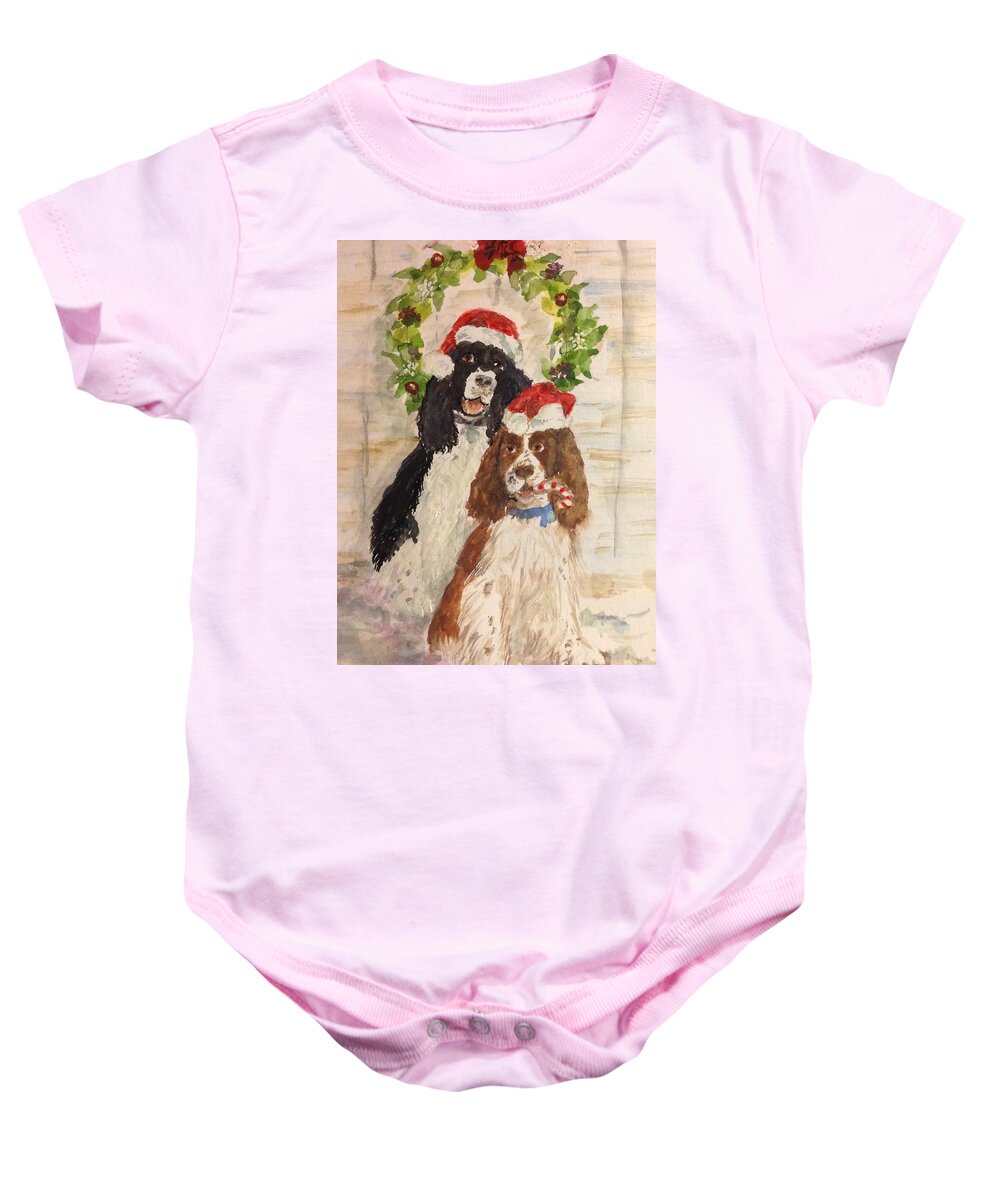 Springer Spaniels Baby Onesie featuring the painting Princess and Evita by Cheryl Wallace
