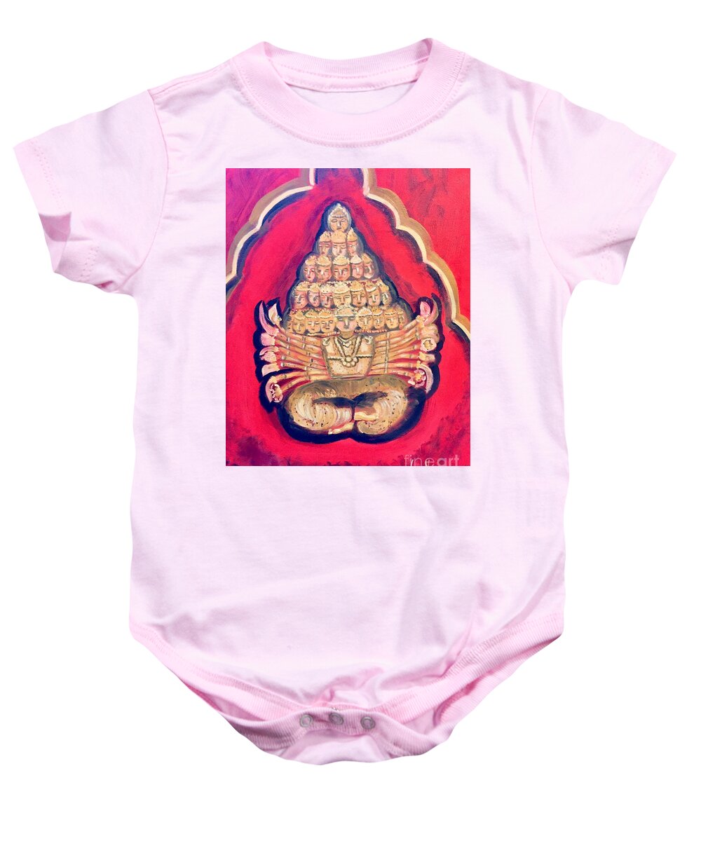 Red Baby Onesie featuring the painting Protector by Brindha Naveen