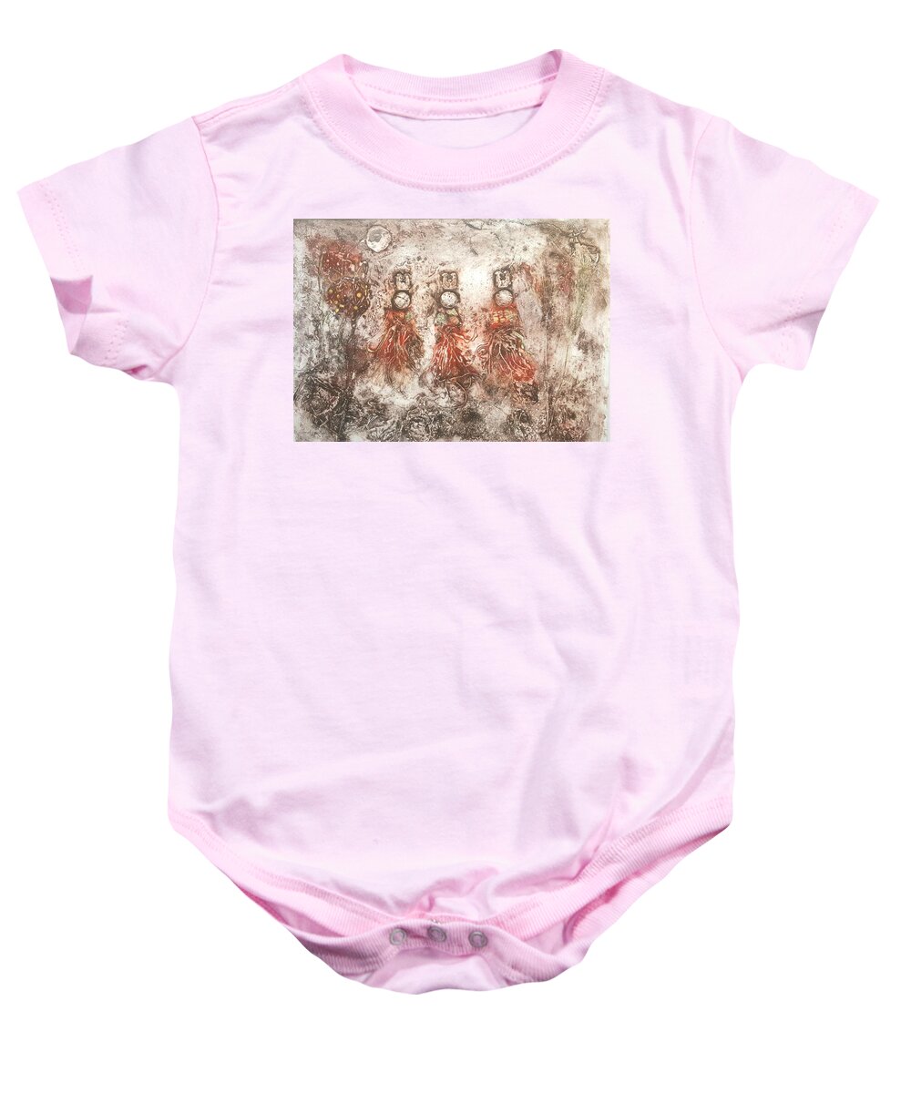 African Women Baby Onesie featuring the painting Rain Dance by Ilona Petzer