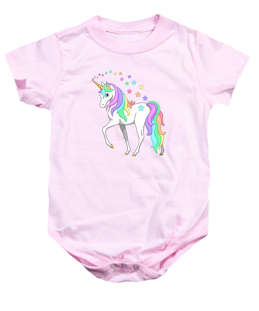 Unicorn Baby Onesie featuring the digital art Rainbow Unicorn Clouds and Stars by Crista Forest
