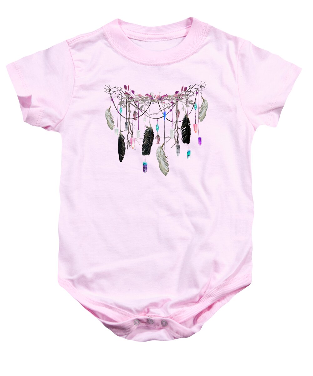 Painting Baby Onesie featuring the painting Raven Feathers And Roses Crystal Spirit Gazer by Little Bunny Sunshine
