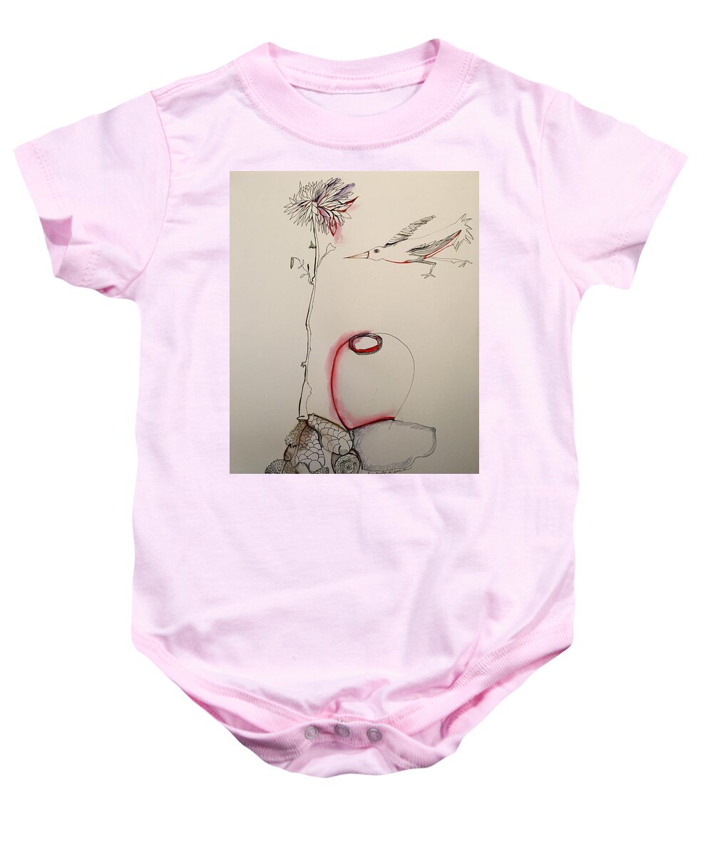 Flower Baby Onesie featuring the drawing Red Jar by Rosalinde Reece