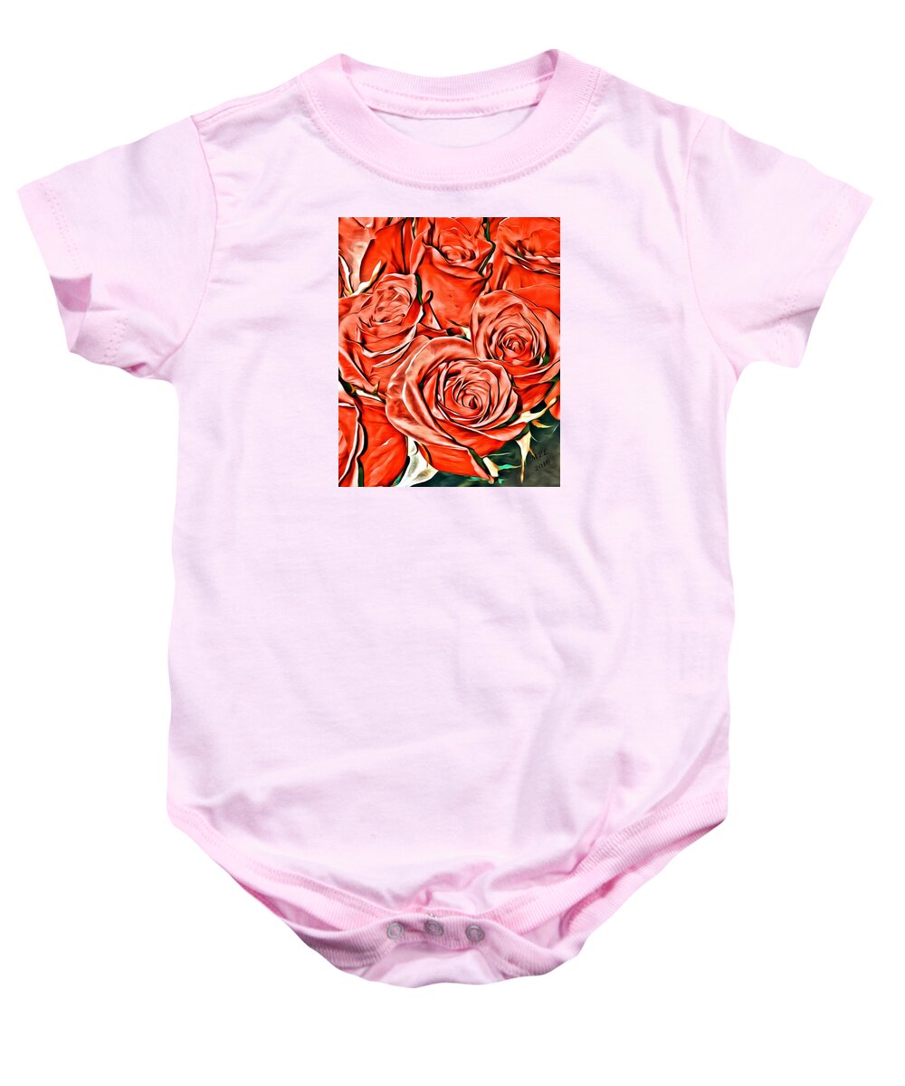 Red Roses Baby Onesie featuring the painting Red Roses by Marian Lonzetta