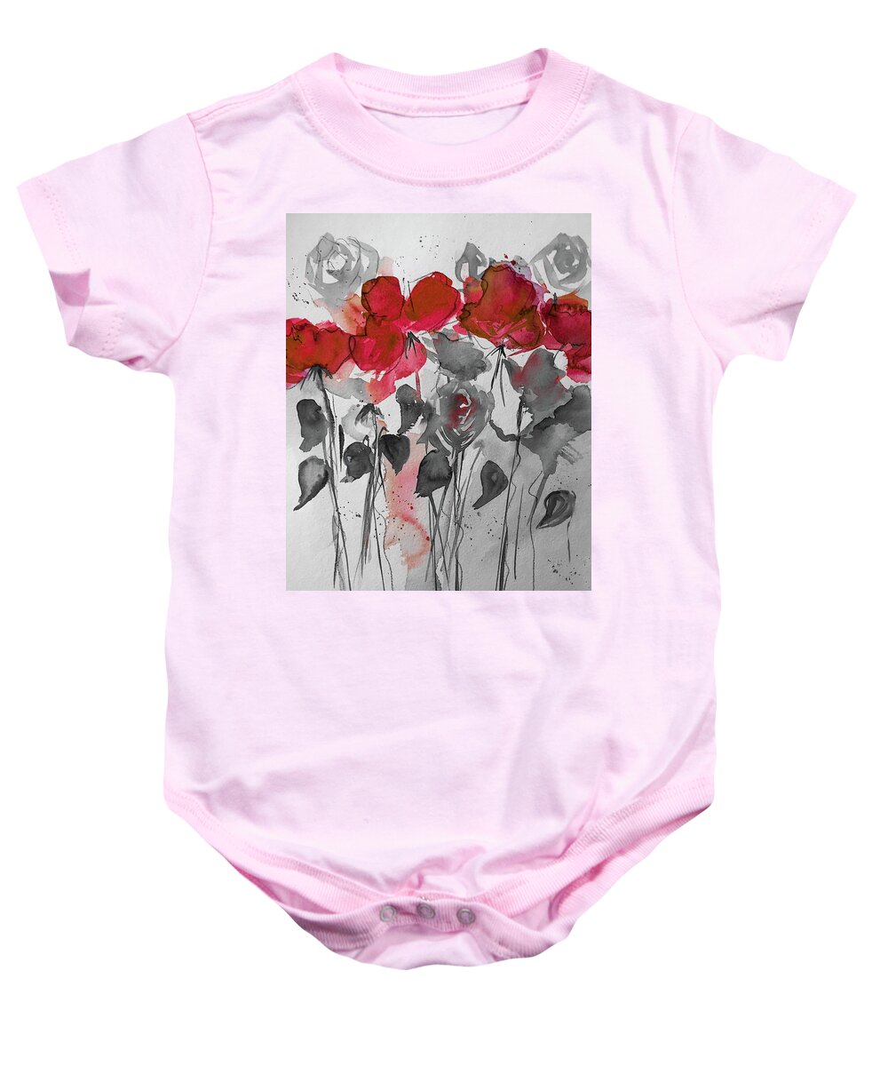 Watercolor And Digital Art Baby Onesie featuring the mixed media Red Wild Flowers by Britta Zehm