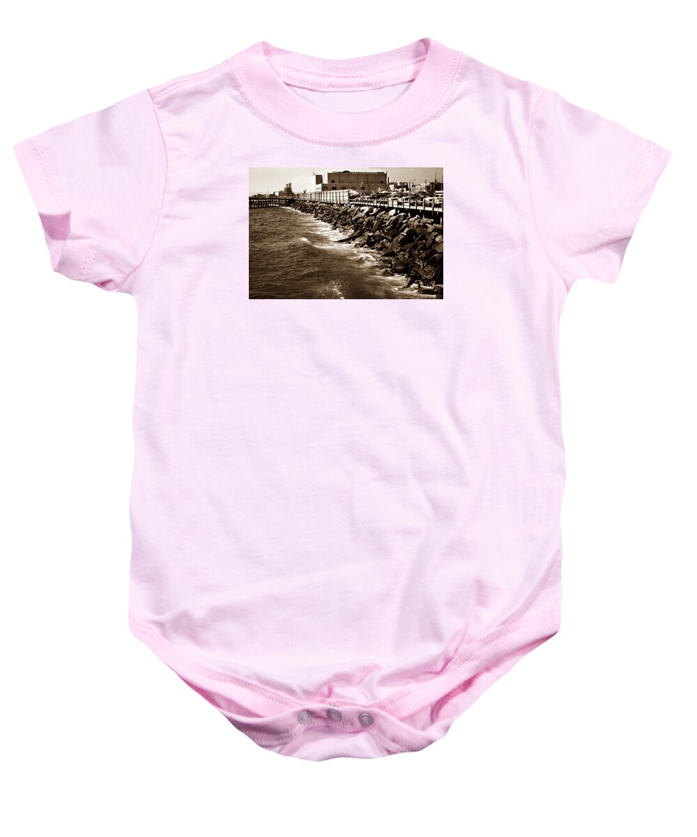 Redondo Baby Onesie featuring the photograph Redondo Beach Pier 1957 sepia by Marilyn Hunt