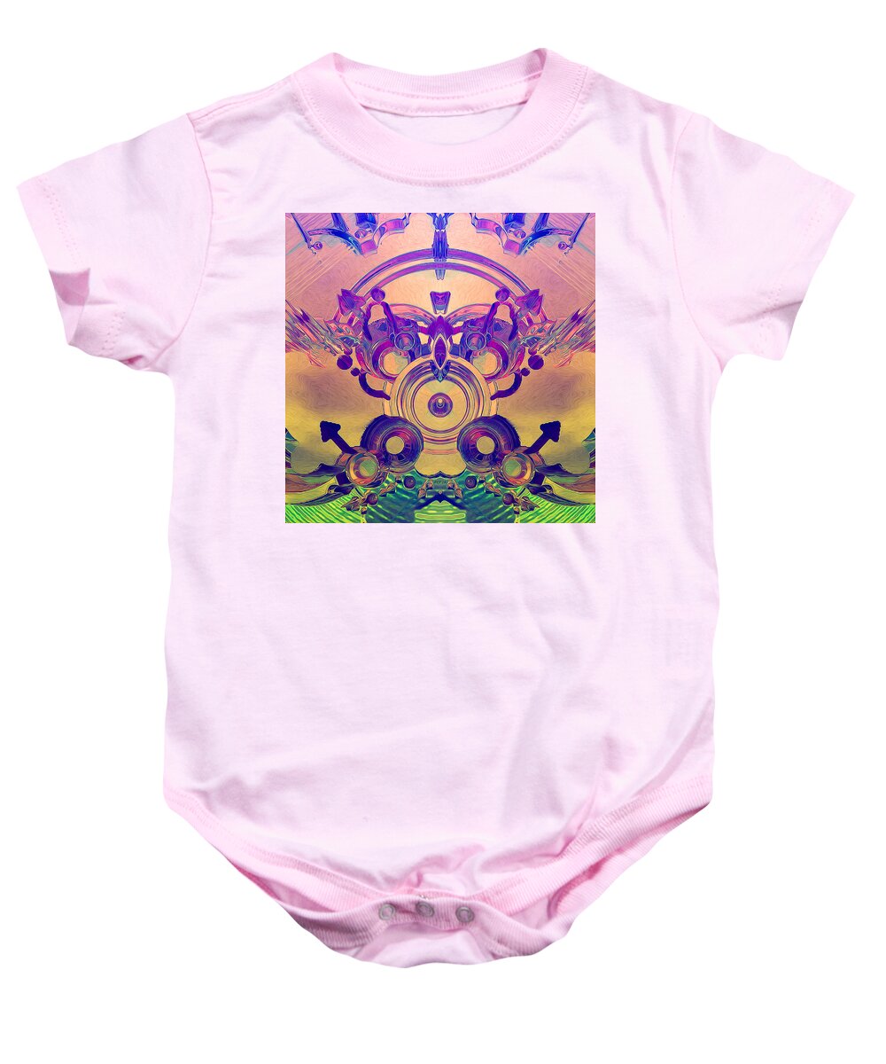 Abstract Baby Onesie featuring the digital art Retro 3D Reflections by Phil Perkins