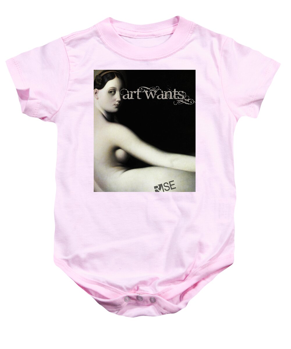 Front Baby Onesie featuring the mixed media Rise Art Wants by Tony Rubino