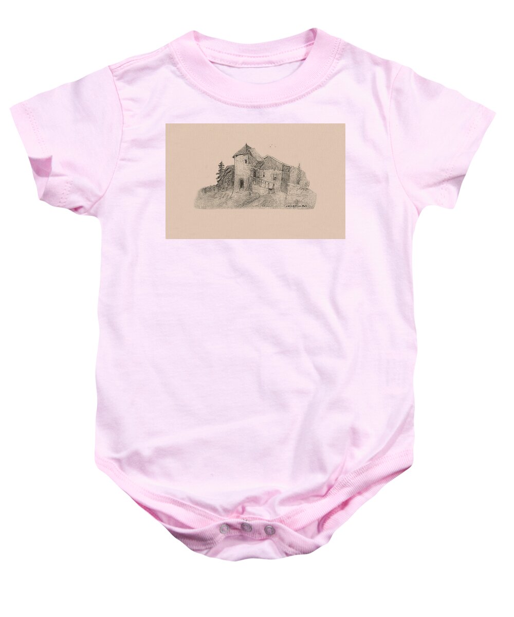 Rural Baby Onesie featuring the drawing Rural English Dwelling by Donna L Munro