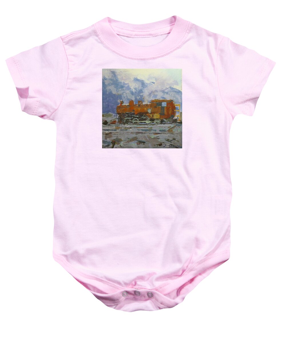 Steam Locomotive Baby Onesie featuring the painting Rusty Loco by David Gilmore