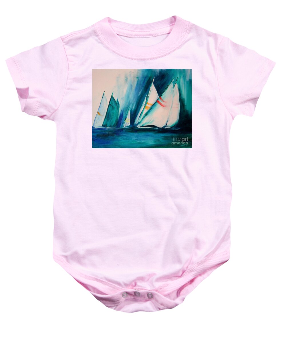 Sailboats And Abstract 2 Baby Onesie featuring the painting Sailboat studies by Julie Lueders 