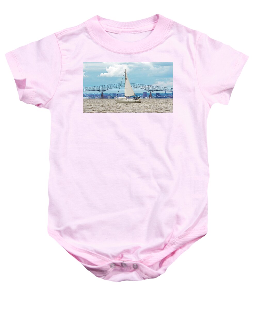 2d Baby Onesie featuring the photograph Sailing By The Key Bridge by Brian Wallace