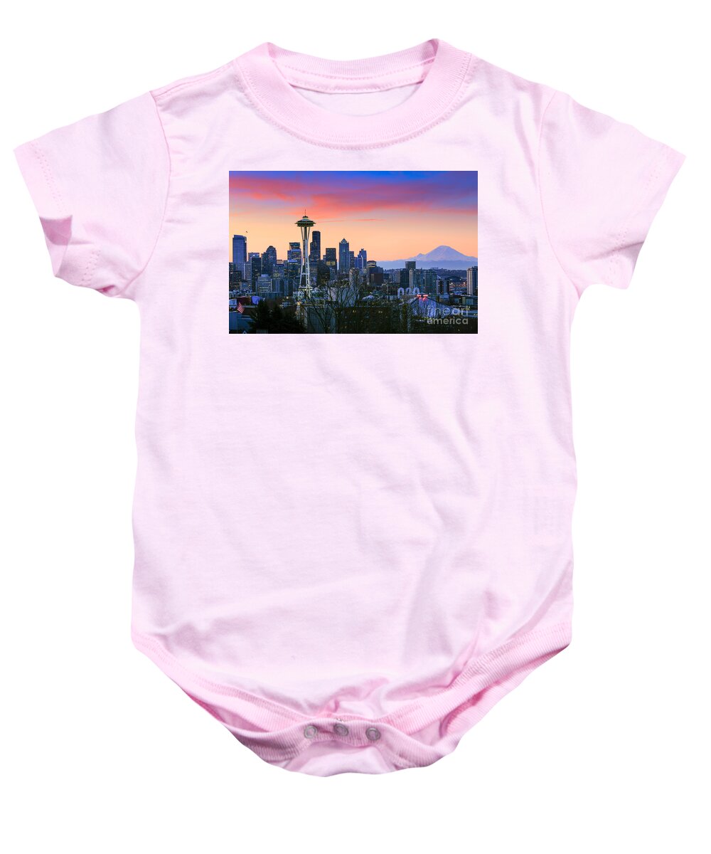 Seattle Baby Onesie featuring the photograph Seattle Waking Up by Inge Johnsson