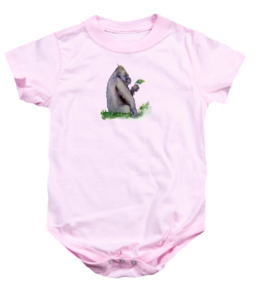 Gorilla Painting Baby Onesie featuring the painting Seriously Speaking by Amy Kirkpatrick