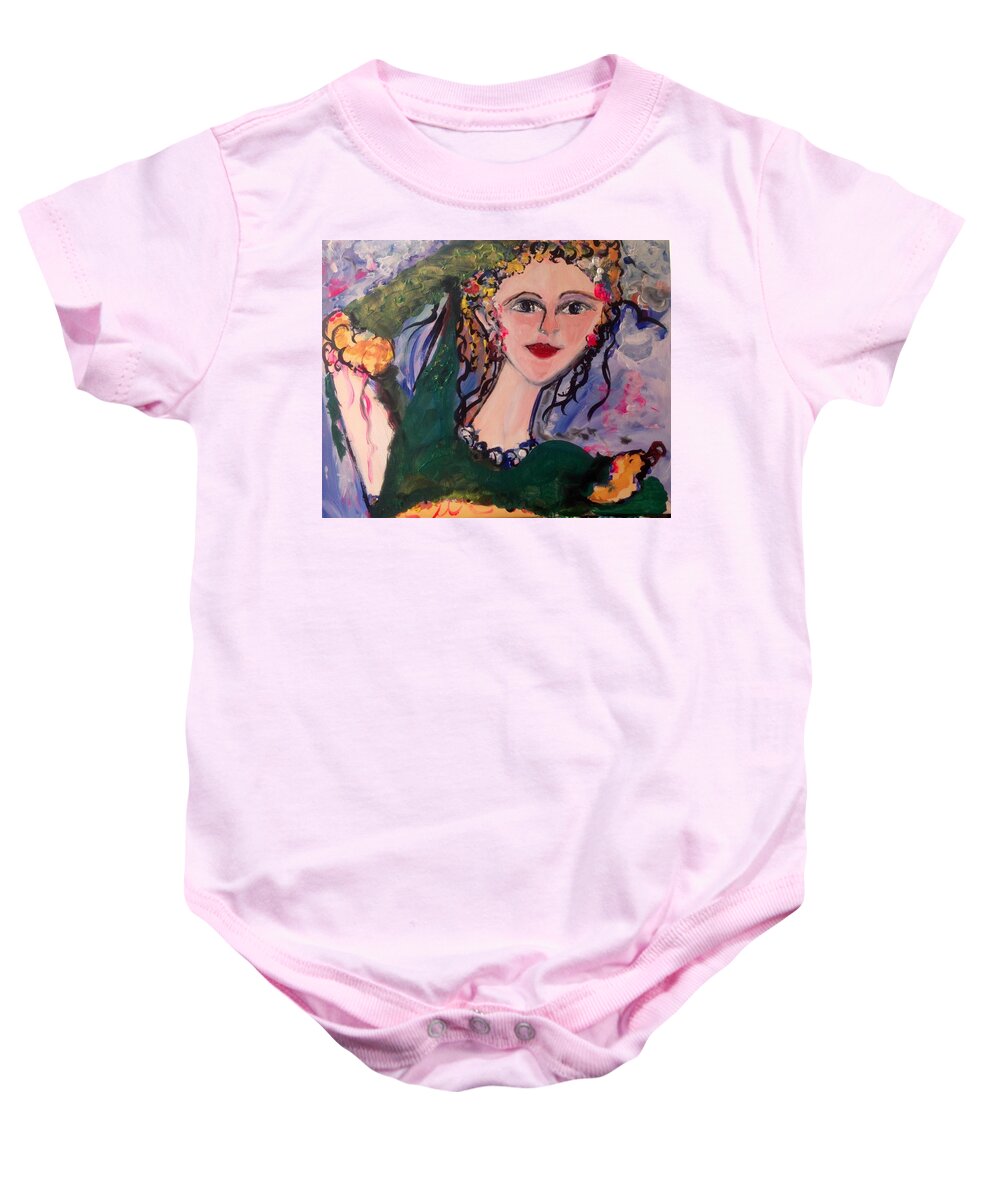 River Baby Onesie featuring the painting She waited by the River by Judith Desrosiers
