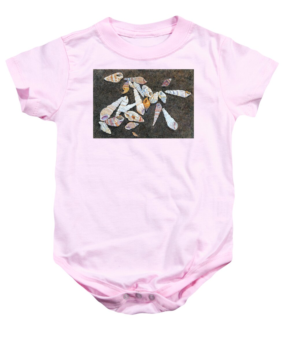Birdseye Art Studio Baby Onesie featuring the painting Shells from the Sea of Galilee by Nick Payne