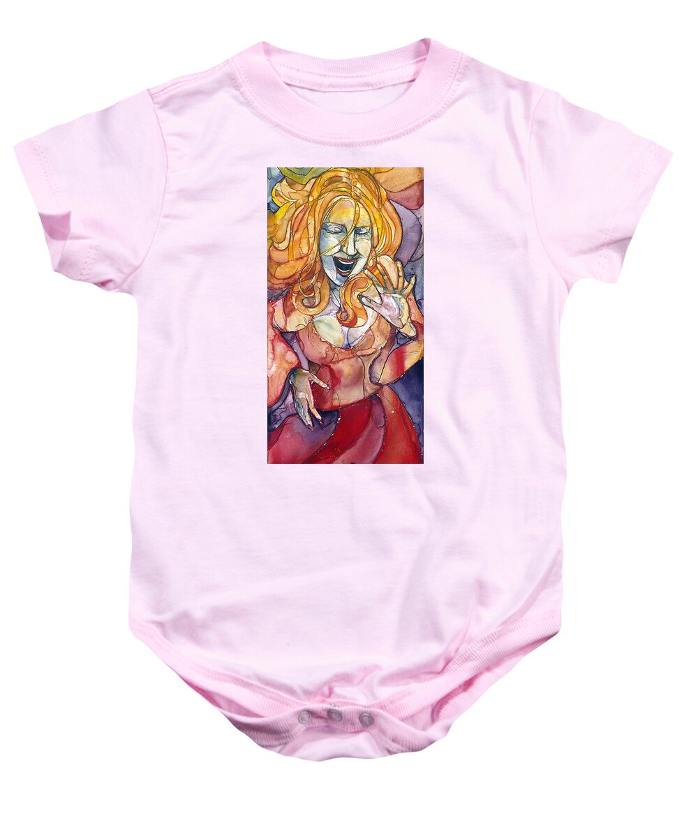 Watercolor Baby Onesie featuring the painting Singing Lady Pop by Amy Stielstra