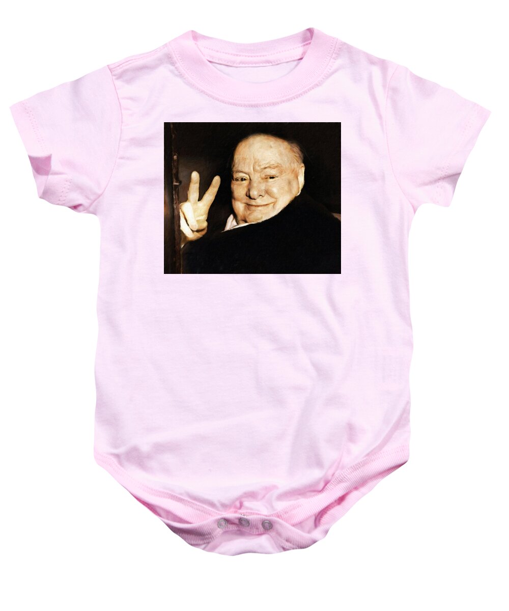 Churchill Baby Onesie featuring the painting Sir Winston Churchill Victory by Vincent Monozlay