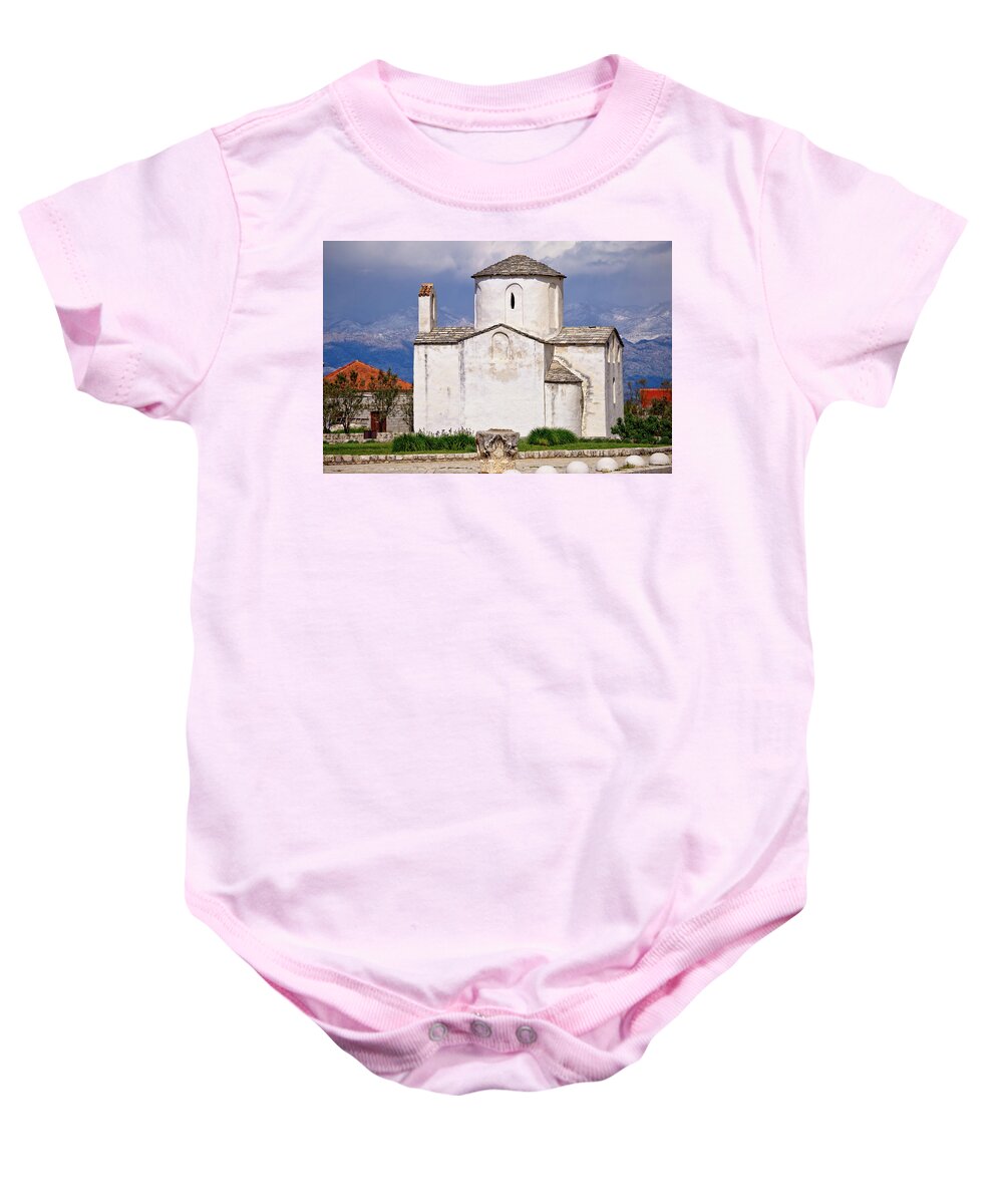 Croatia Baby Onesie featuring the photograph Small cathedral in Town of Nin by Brch Photography