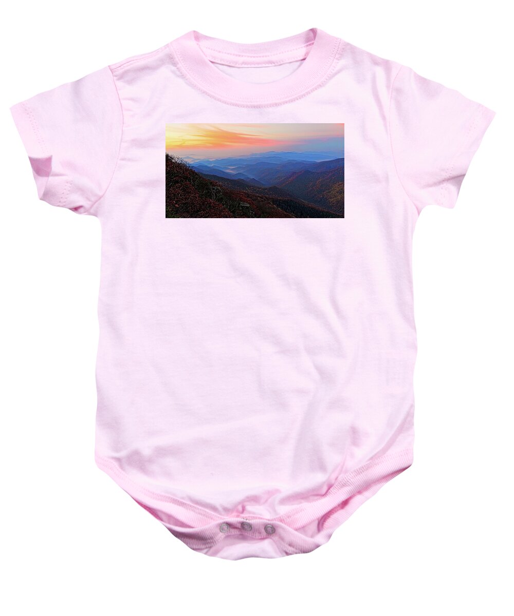 Dawn Baby Onesie featuring the photograph Dawn From Standing Indian Mountain by Daniel Reed