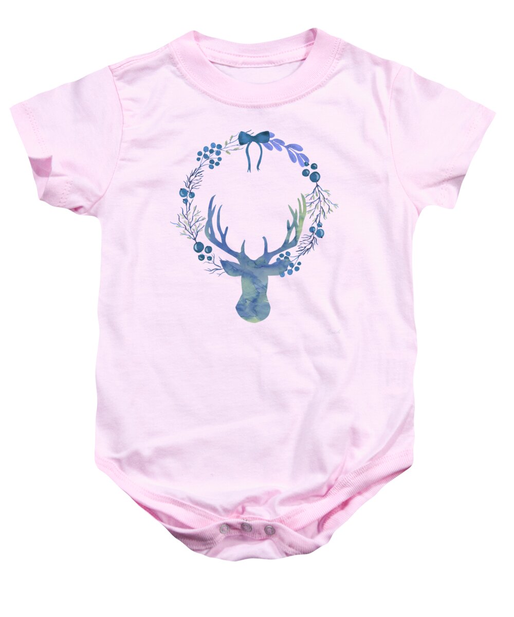 Winter Baby Onesie featuring the painting Snow On The Evergreens by Little Bunny Sunshine