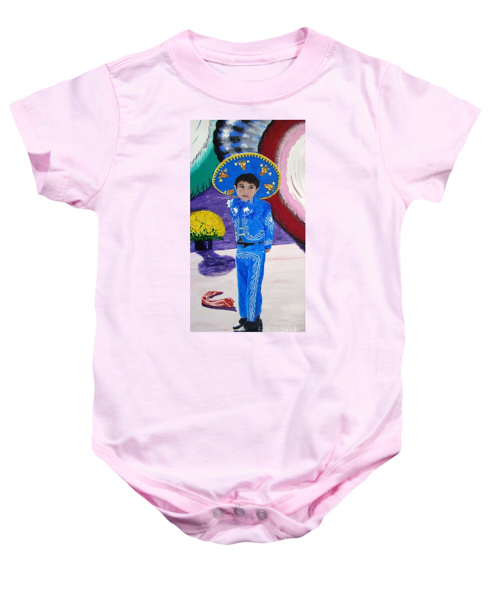 Spanish Boy Baby Onesie featuring the painting Spanish boy 1 of 2 by Lisa Rose Musselwhite