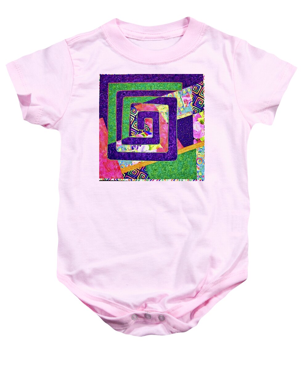 Art Quilt Baby Onesie featuring the tapestry - textile Spiral Squared by Pat Dolan
