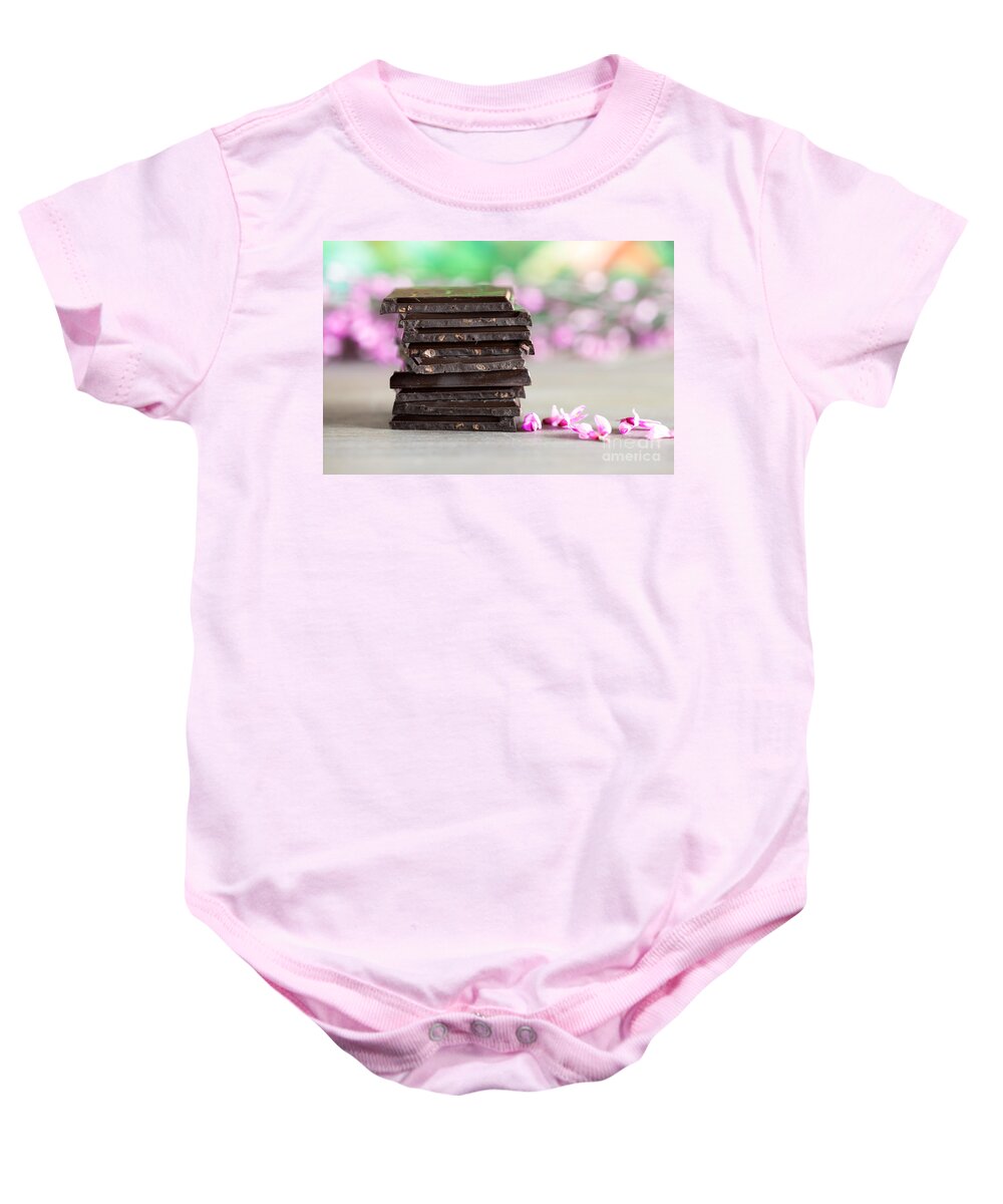 Addiction Baby Onesie featuring the photograph Stack of Chocolate by Nailia Schwarz