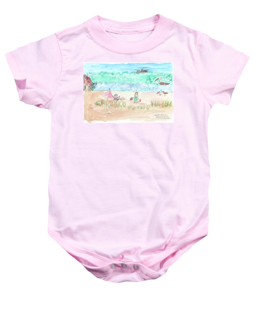 Pelican Baby Onesie featuring the painting Stinson Beach by Helen Holden-Gladsky