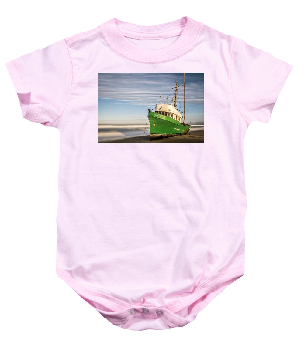 Ship Baby Onesie featuring the photograph Stranded on the Beach by Jon Glaser