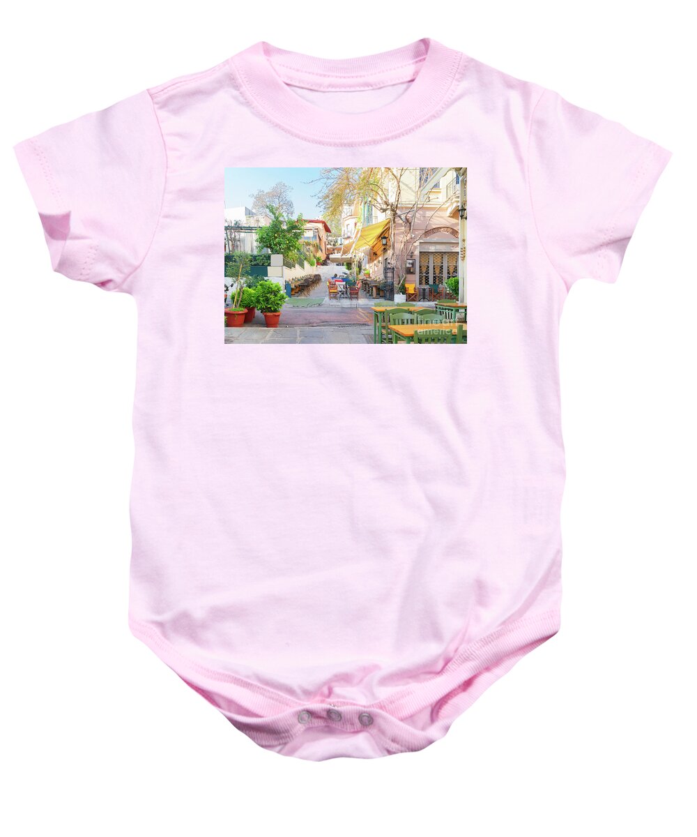 Athens Baby Onesie featuring the photograph Street of Athens, Greece by Anastasy Yarmolovich