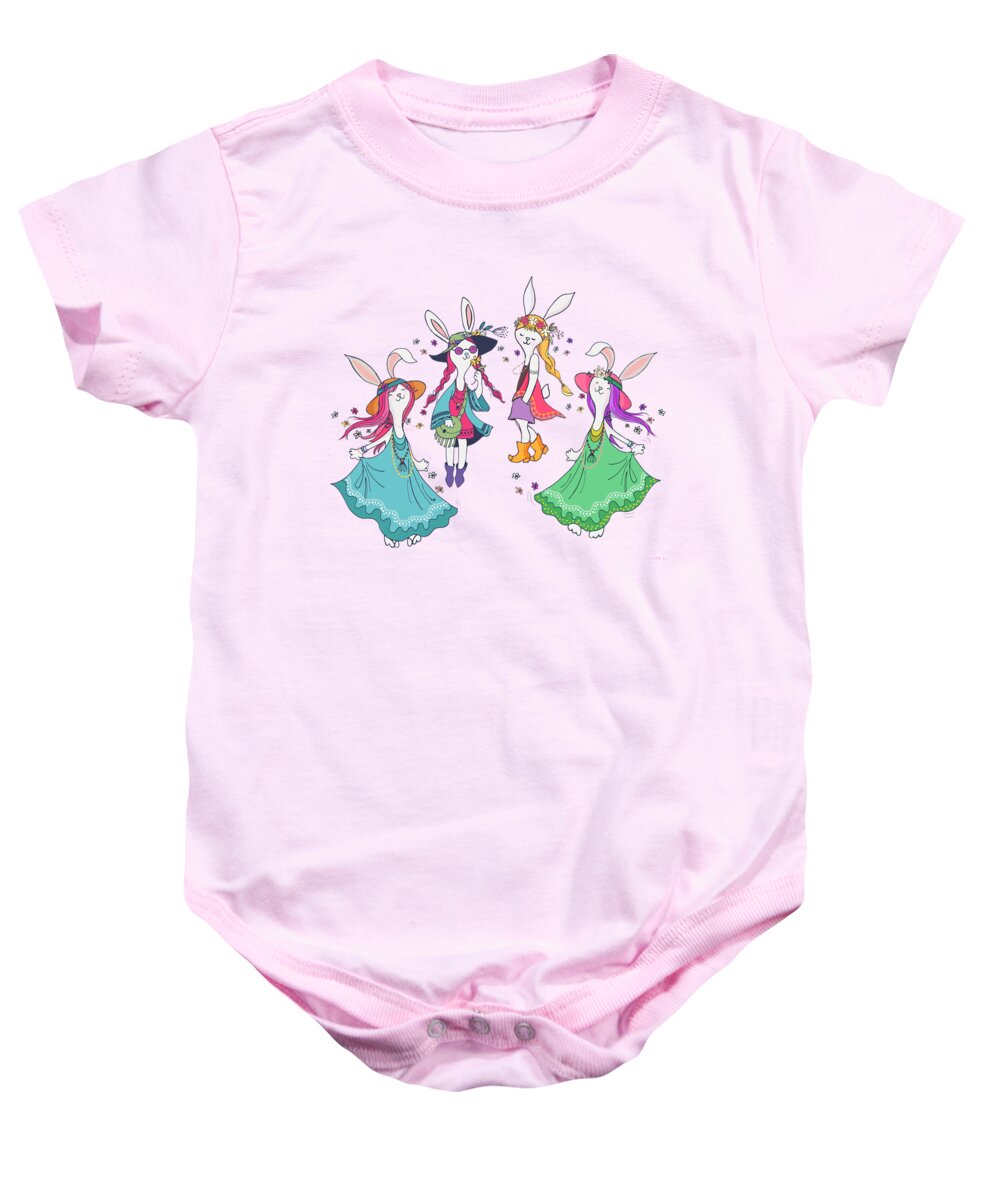Spring Baby Onesie featuring the painting Summer Bunny Festival by Little Bunny Sunshine