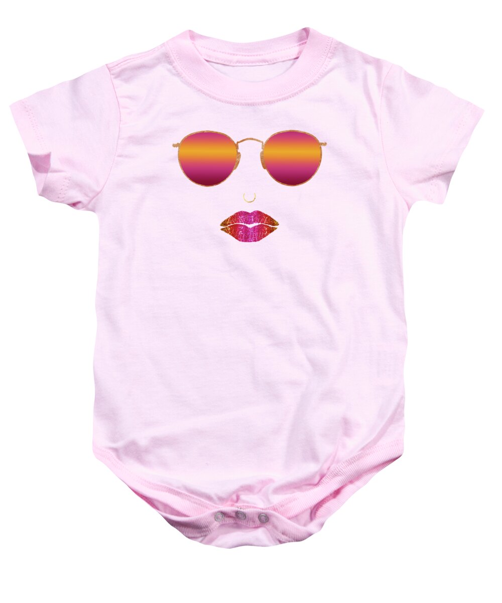 Sexy Lips Baby Onesie featuring the digital art SummSexy Lips Sunglasses, Nose Ring fashion art, Summer Heater Heat by Tina Lavoie