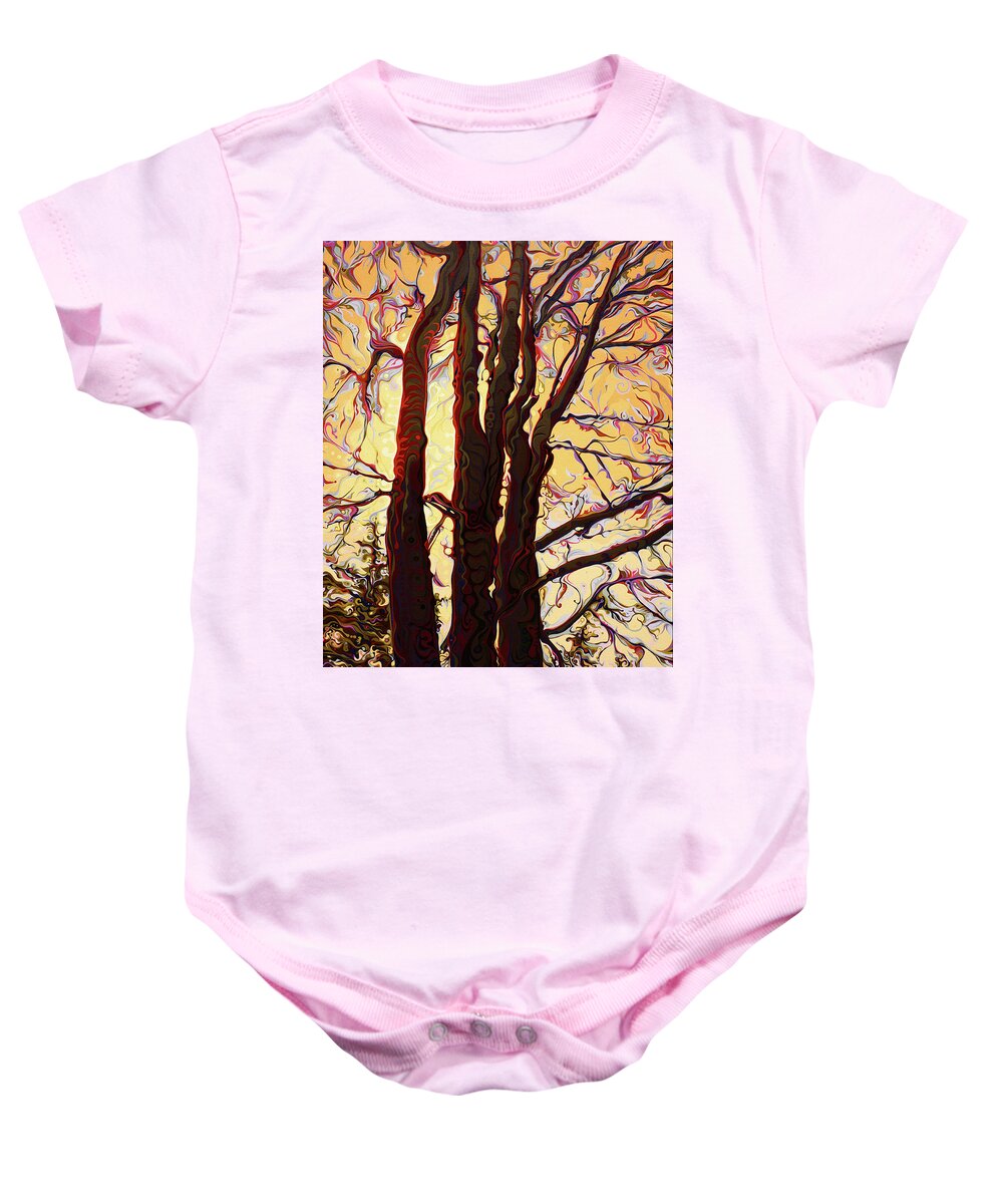 Tree Baby Onesie featuring the painting Sun-Shielding GallanTrees by Amy Ferrari