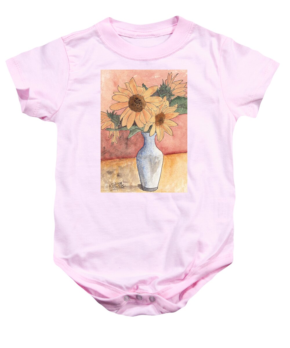 Sunflower Baby Onesie featuring the painting Sunflowers in Vase Sketch by Ken Powers