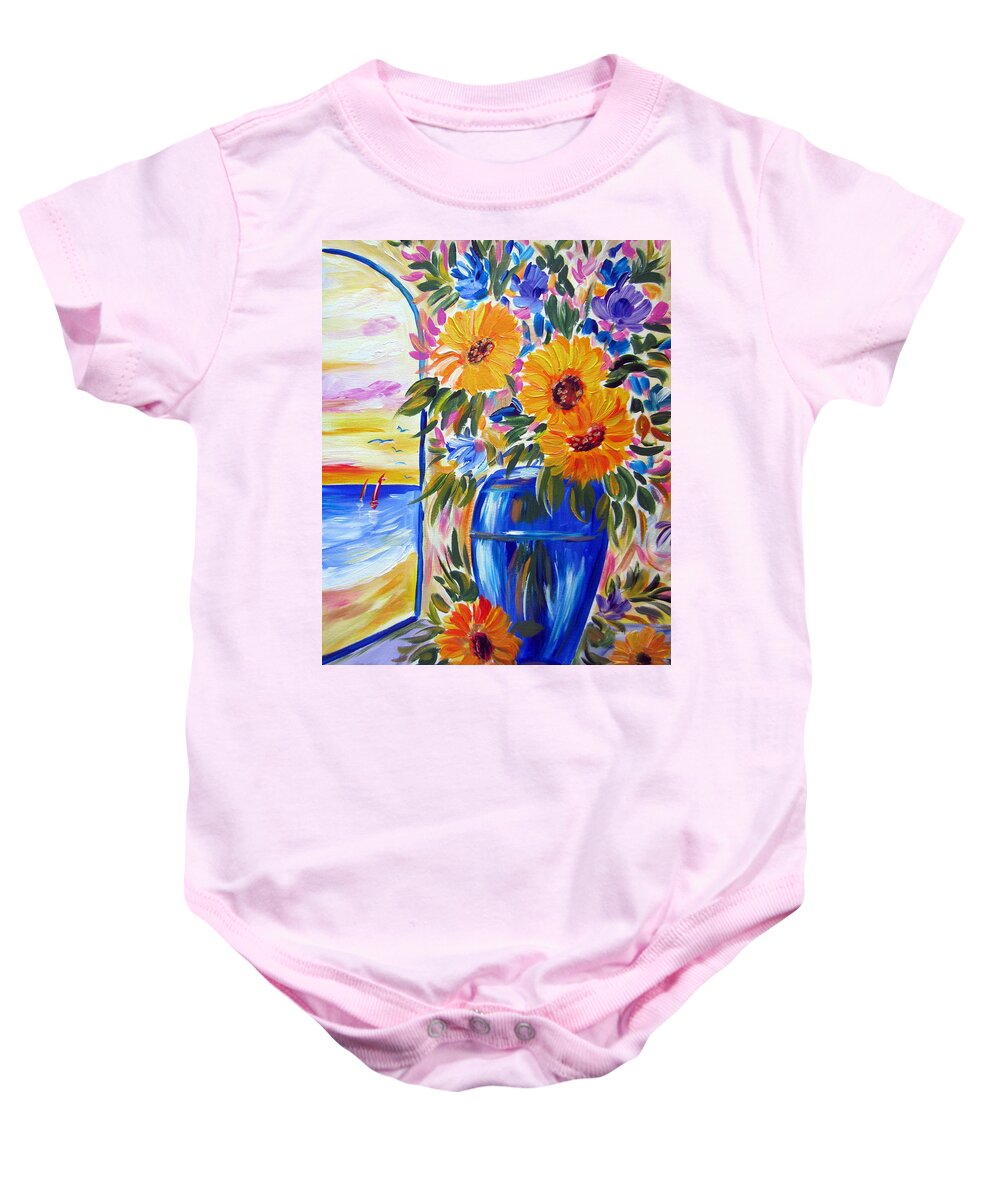 Sunflowers Baby Onesie featuring the painting Sunflowers by Roberto Gagliardi