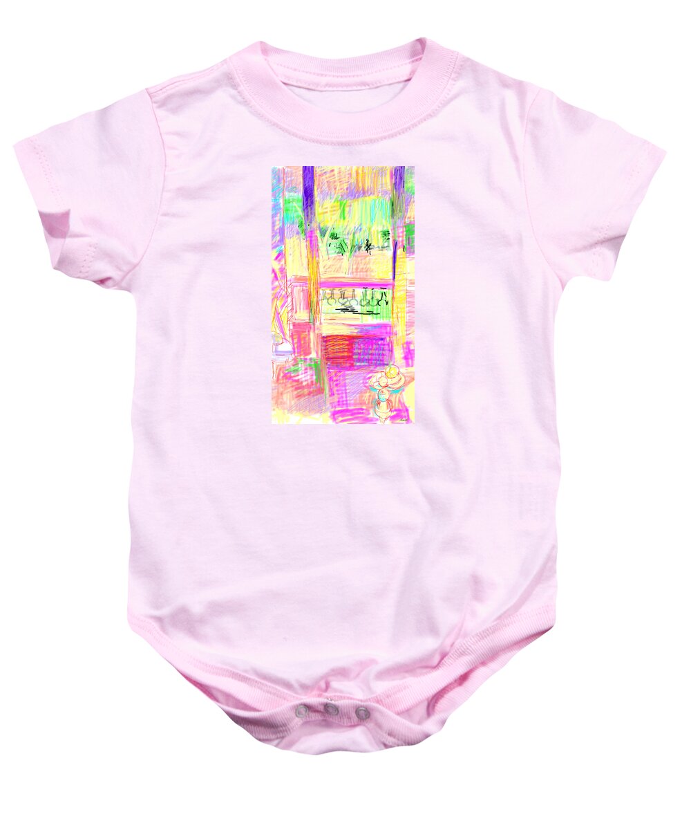 Table Baby Onesie featuring the digital art Sunlight Through The Window by Joe Roache